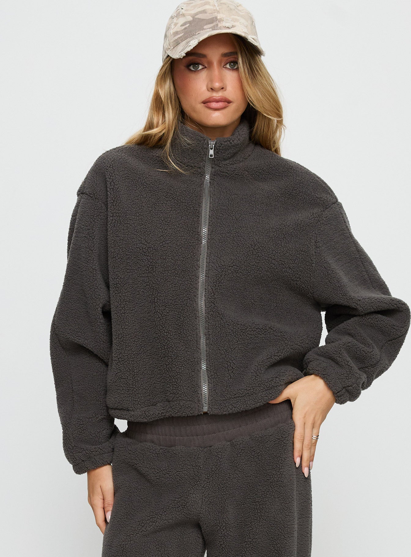 Siberia Fleece Zip Up Jumper Charcoal | Princess Polly