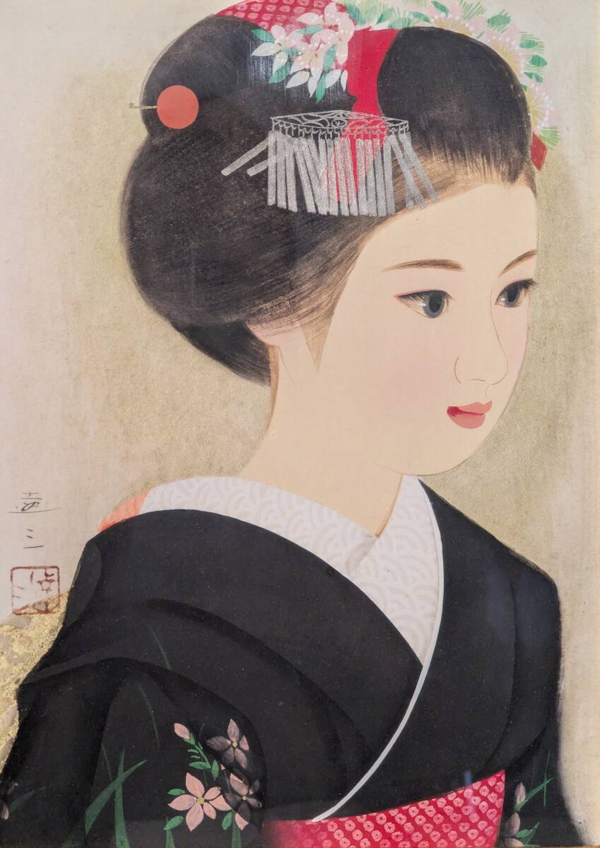 真作】絵画 清水達三 日本画4号 舞妓 格式高い美人画 代表作 W30