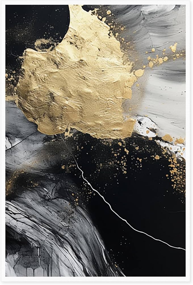Amazon.co.jp: 絵画 金と黒の抽象画ですインテリア 絵画 現代アート