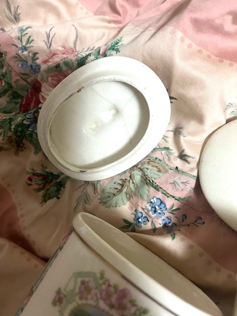 お値下げ フランスアンティーク 小花&バラ&白鳥 キャニスター 4Pセット